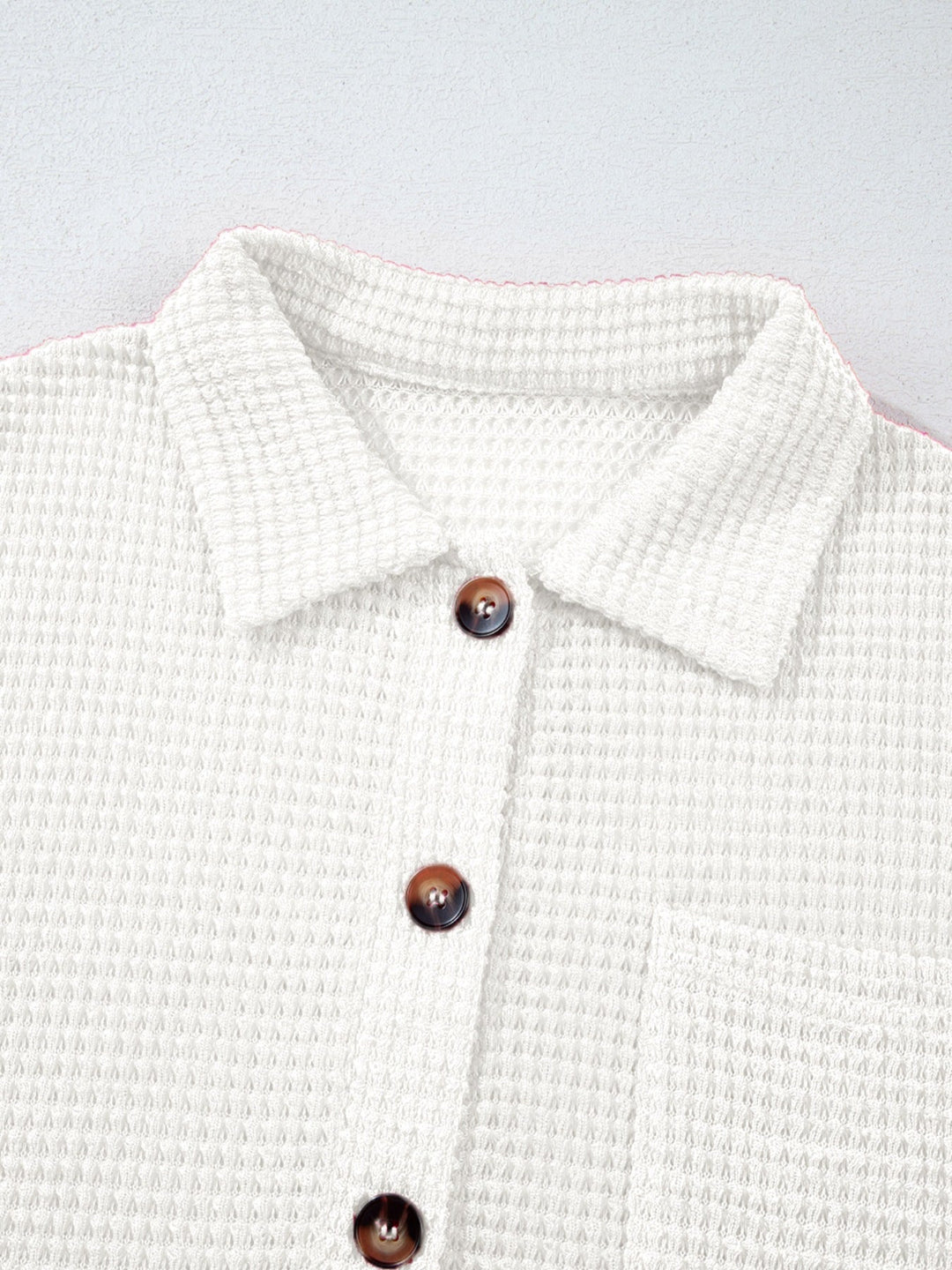 Waffle Knit Button Detail Top