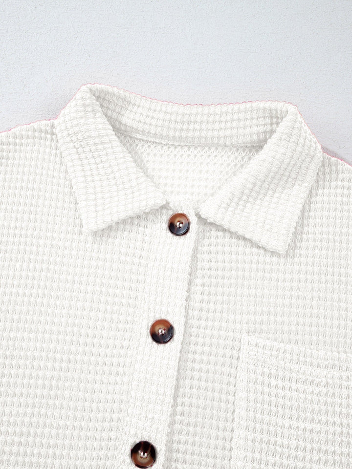 Waffle Knit Button Detail Top