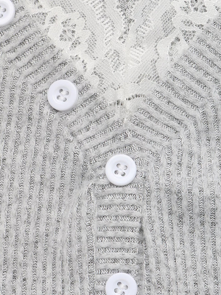 Ribbed Lace Trim Henley T-Shirt