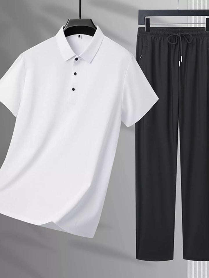 Men's Plus Size Button Detail Polo and Pants Set