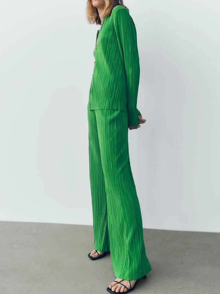 Texture Long Sleeve Top and Pants Lounge Set