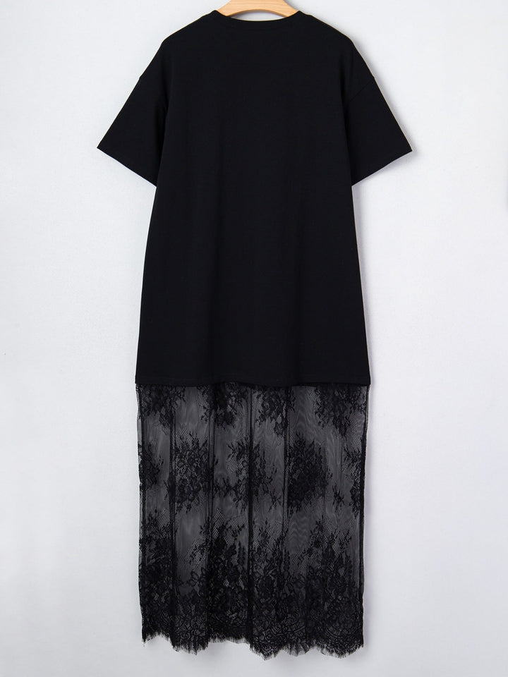 Floral Patchwork Short Sleeve T Shirt Loose Dress