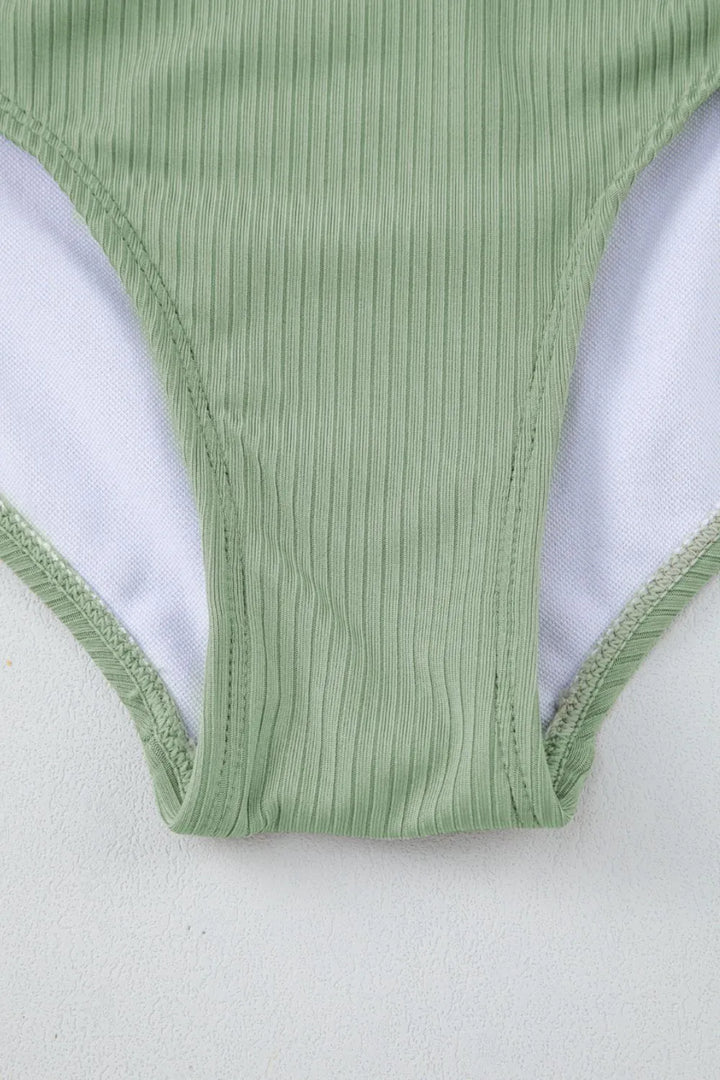 Ribbed Drawstring Sides Cutout One Piece Swimsuit