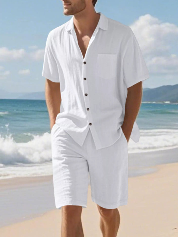 Men's Full Size Casual Button Up Shirt and Shorts Set Plus Size