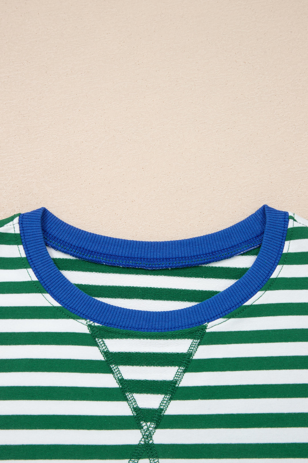 Green Stripe Drop Shoulder Boxy Casual Terry Short Set