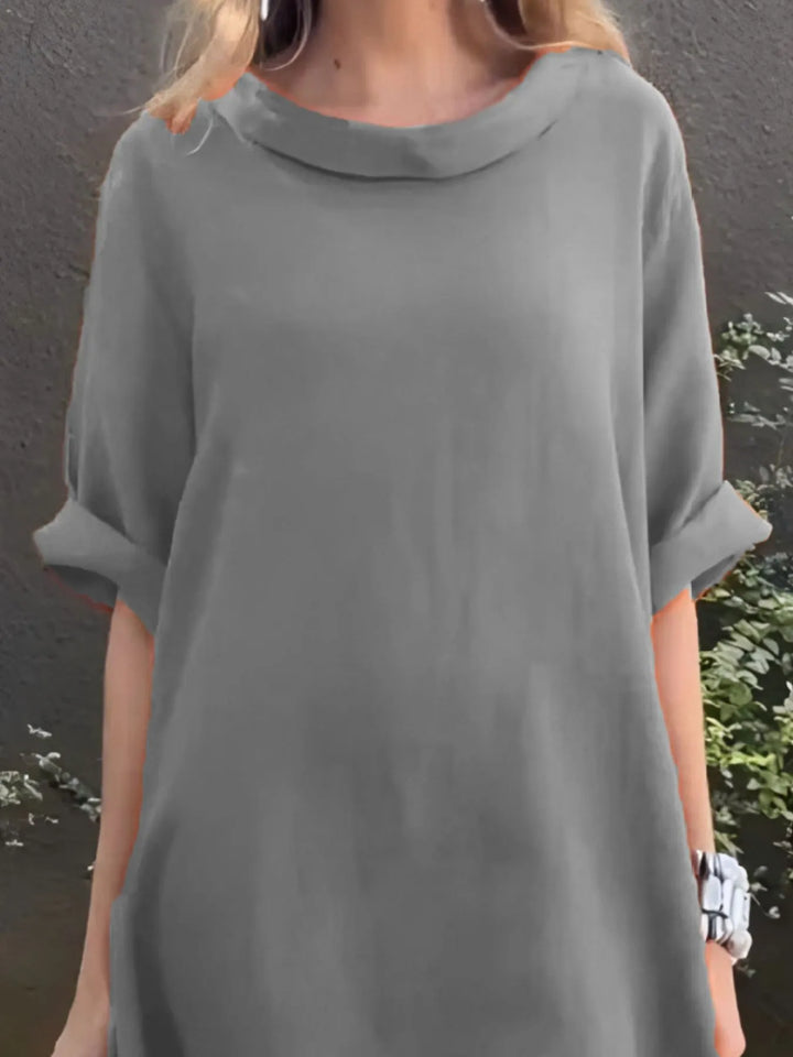 Full Size Casual Loose Fit Round Neck Midi Dress Plus Size