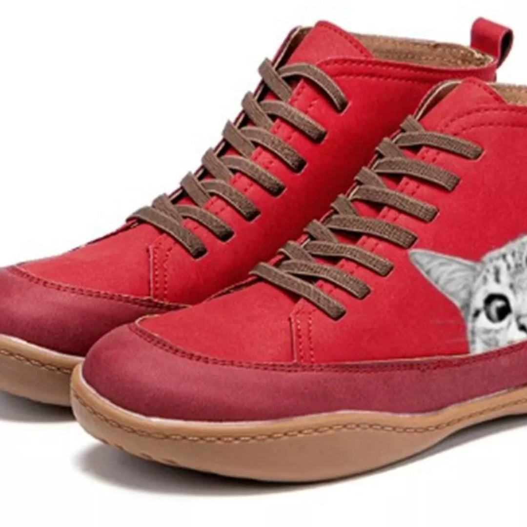 Cat Print Striped Ankle Sneakers