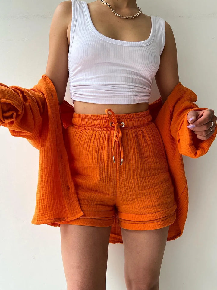 Button Up Shirt and Shorts Set