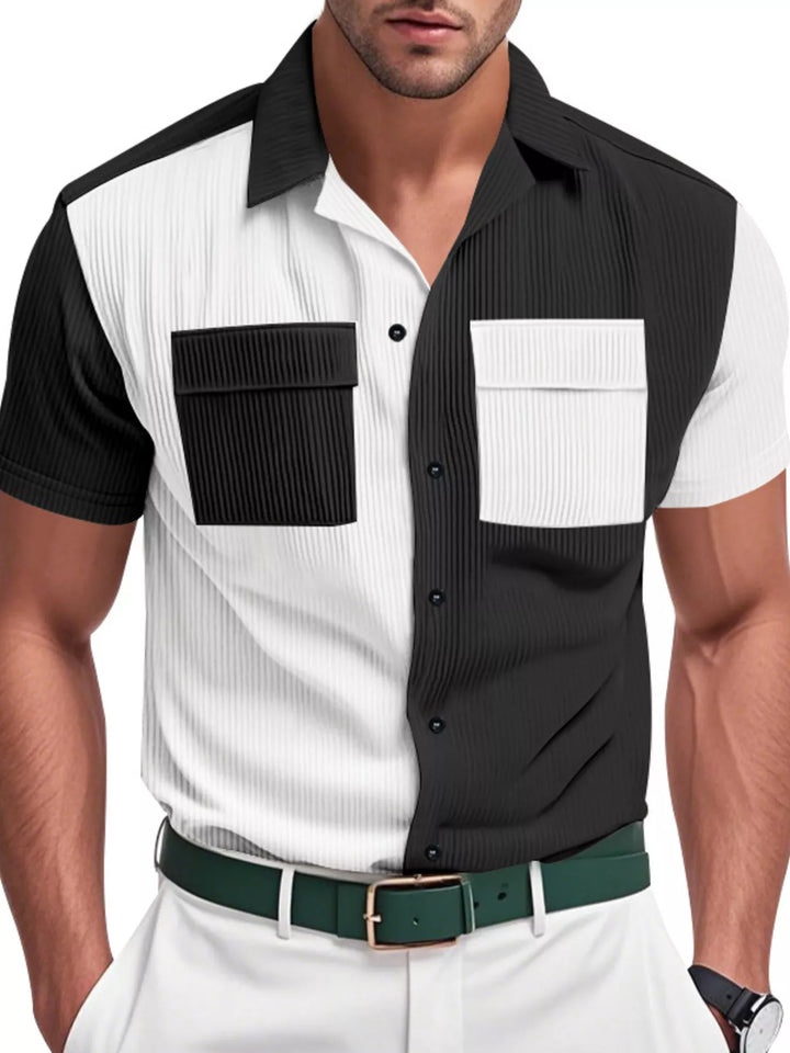 Men's Full Size Two-Tone Textured Short Sleeve Shirt Plus Size