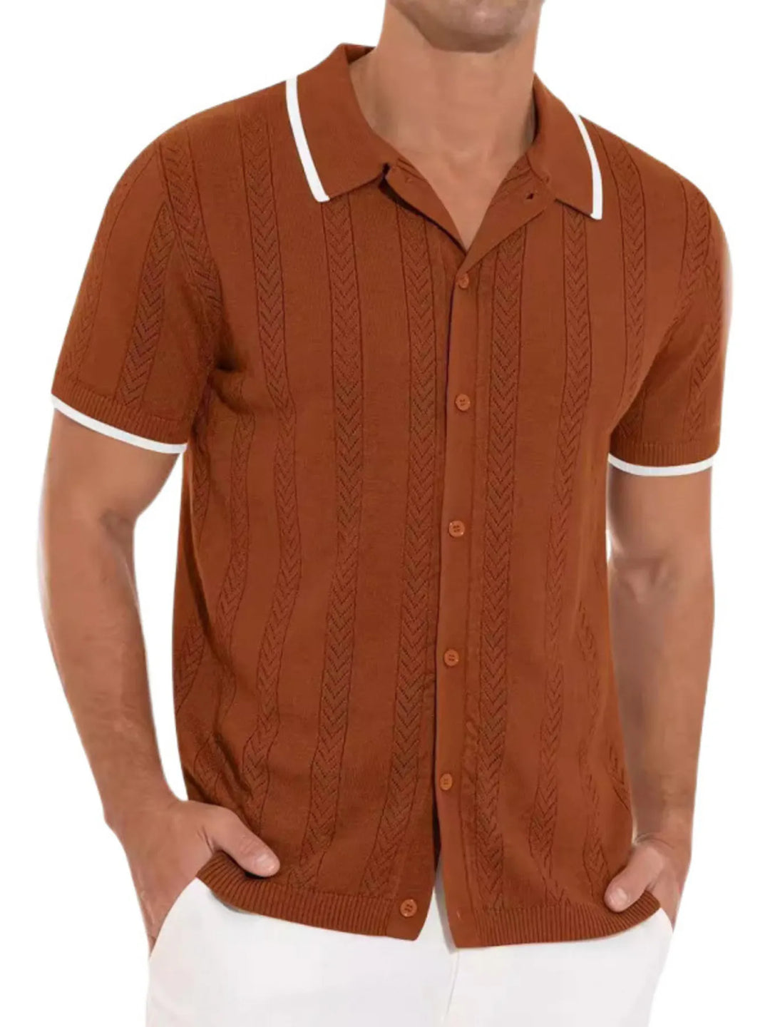 Men's Full Size Button Down Contrast Trim Shirt Plus Size