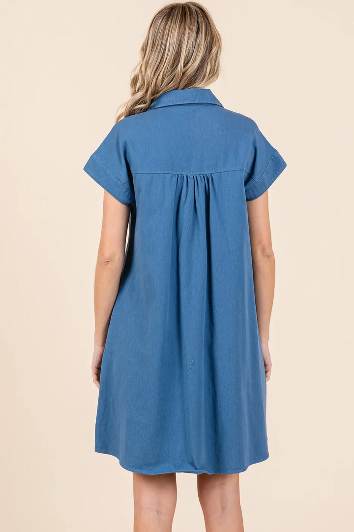 Mittoshop Twill Short Sleeve Collared Mini Dress