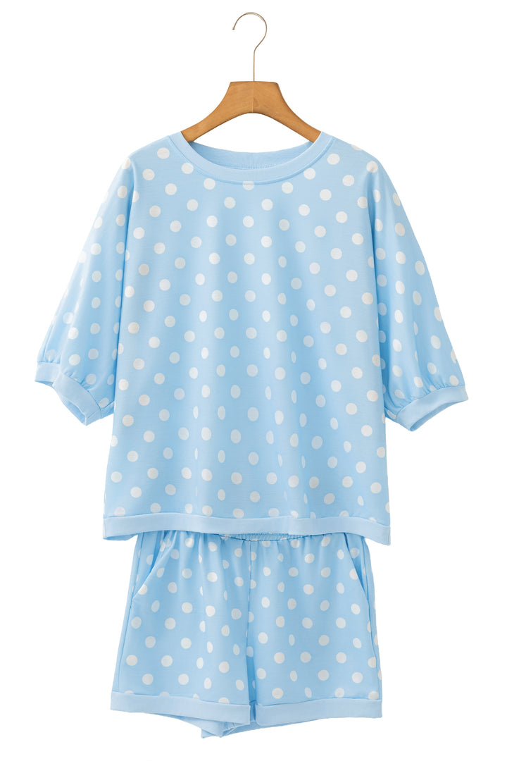Pink Polka Dot Oversized Top Drawstring Short Set