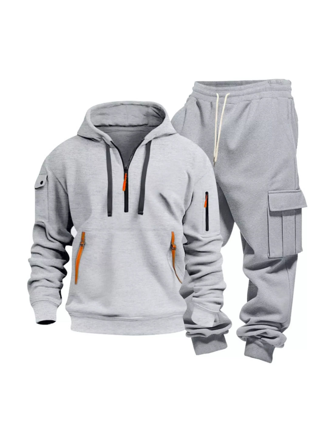 Men's Full Size Half Zip Hoodie and Cargo Pants Set Plus Size