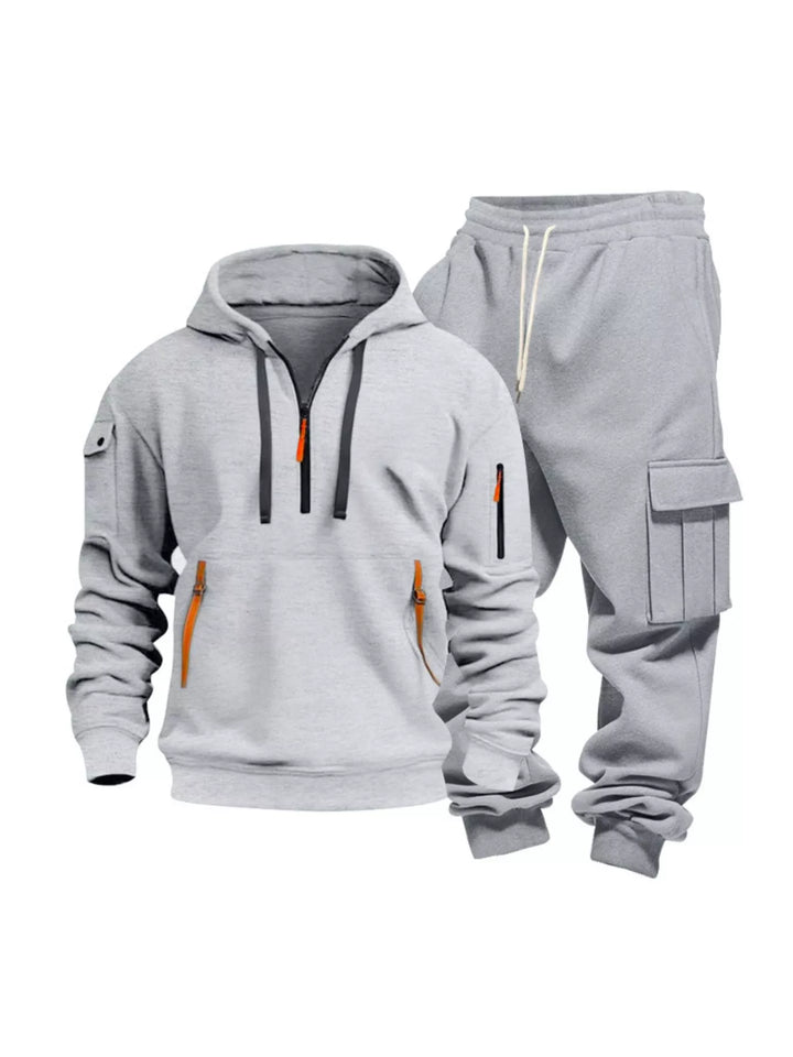 Men's Full Size Half Zip Hoodie and Cargo Pants Set Plus Size