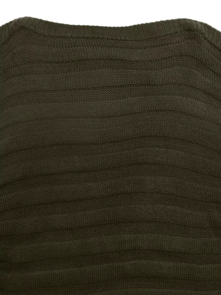 Boat Neck Ribbed Long Sleeve Sweater