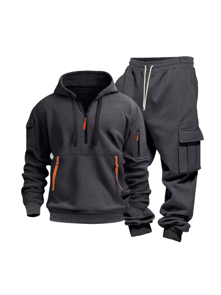 Men's Full Size Half Zip Hoodie and Cargo Pants Set Plus Size
