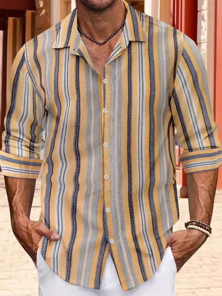 Men's Full Size Striped Button Up Long Sleeve Shirt Plus Size