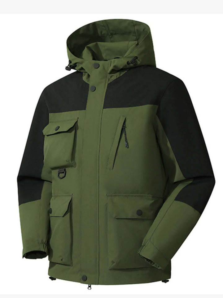 Men's Full Size Multi-Pocket Long Sleeve Hooded Jacket Plus Size