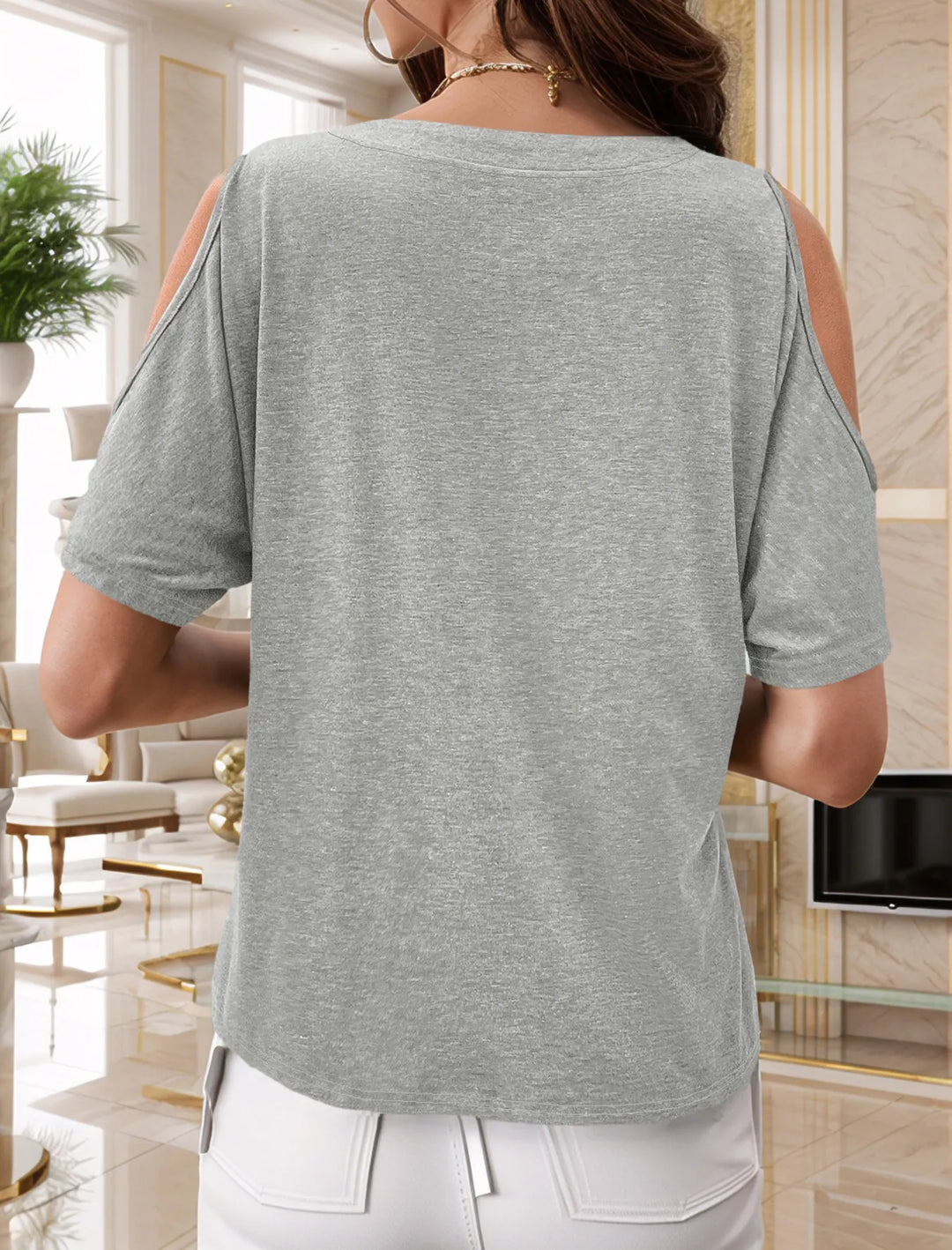 Full Size Cold Shoulder Button Front T-Shirt Plus Size