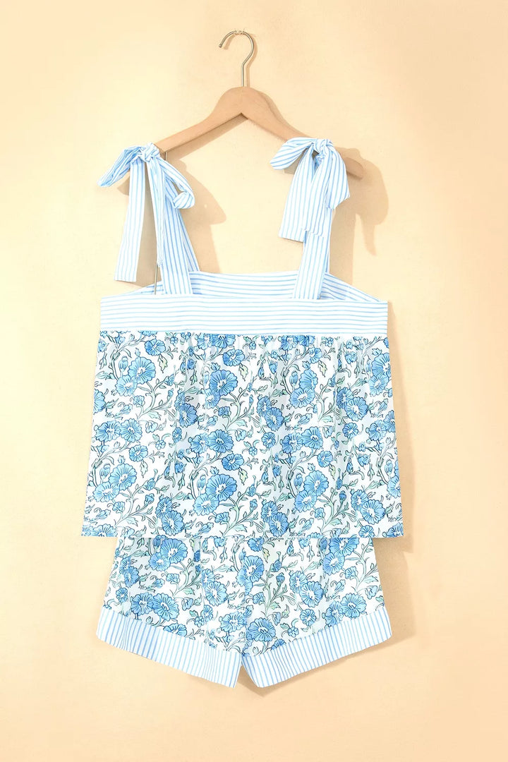 Floral Print Tie-Strap Top and Shorts Set