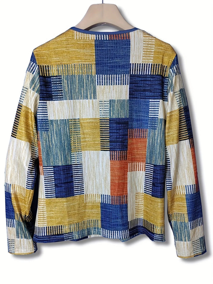 Color Block Zip Front Long Sleeve Top
