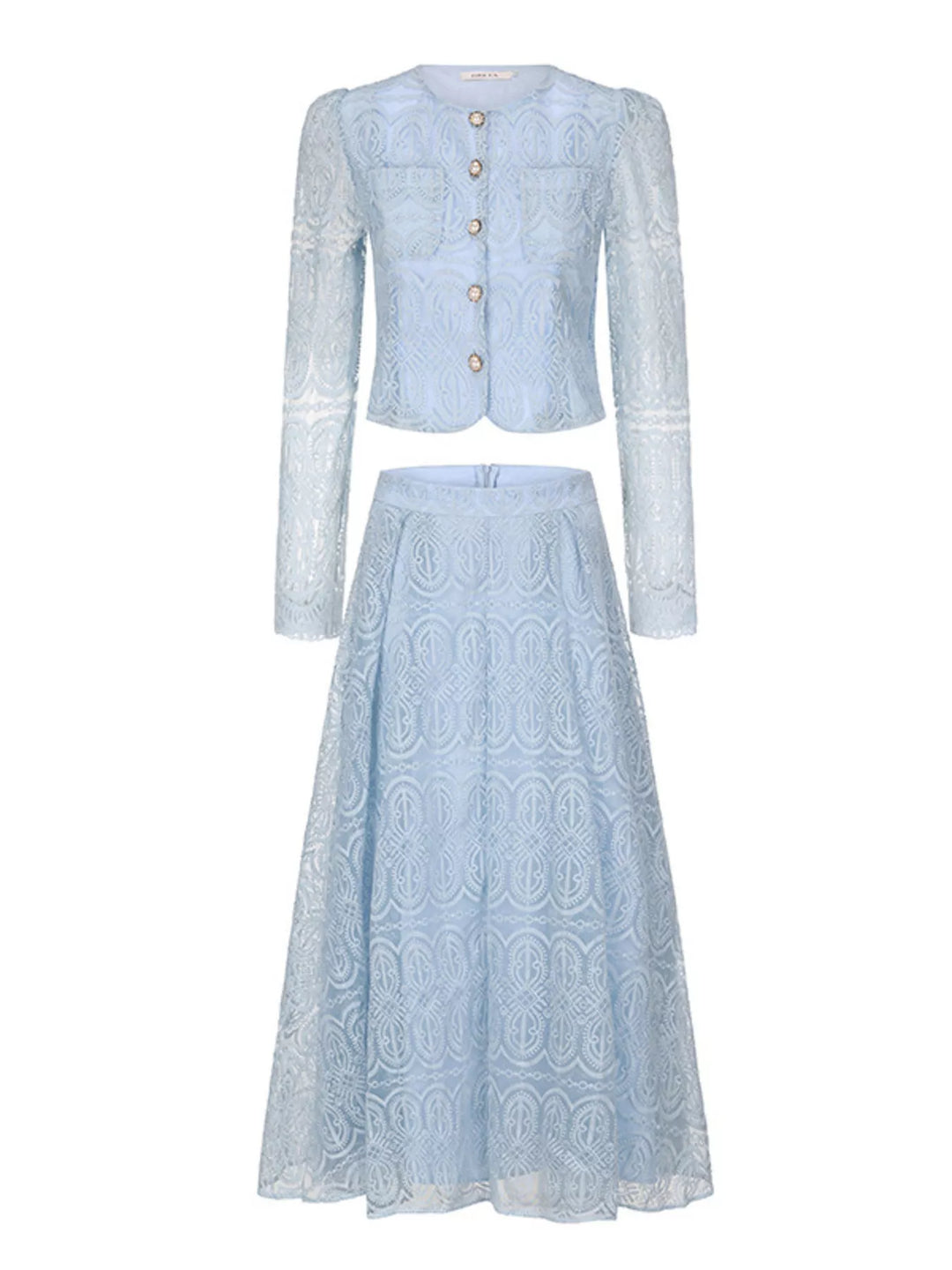 Embroidered Long Sleeve Top and Skirt Set