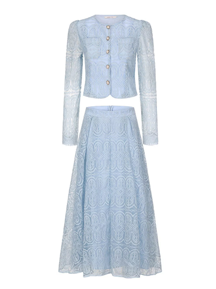 Embroidered Long Sleeve Top and Skirt Set