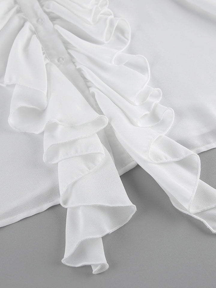 Ruffle Trim Flounce Sleeve Blouse