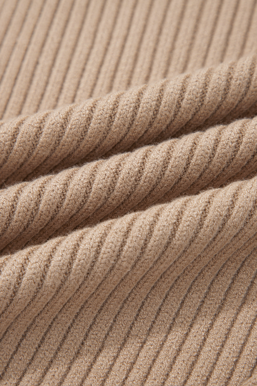 Light French Beige Ribbed Knit Contrast Trim Round Neck Horseshoe Sweater Vest