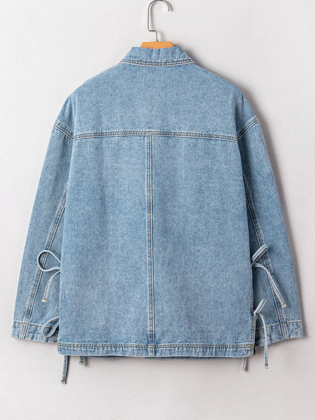 Patched Pockets Side Tie Denim Jacket