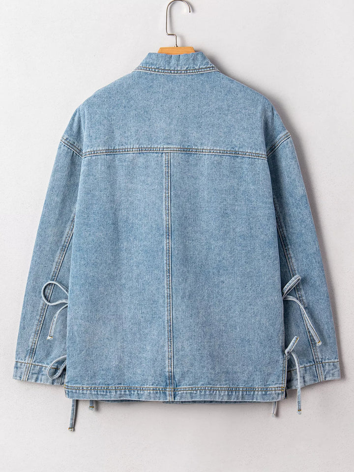 Patched Pockets Side Tie Denim Jacket
