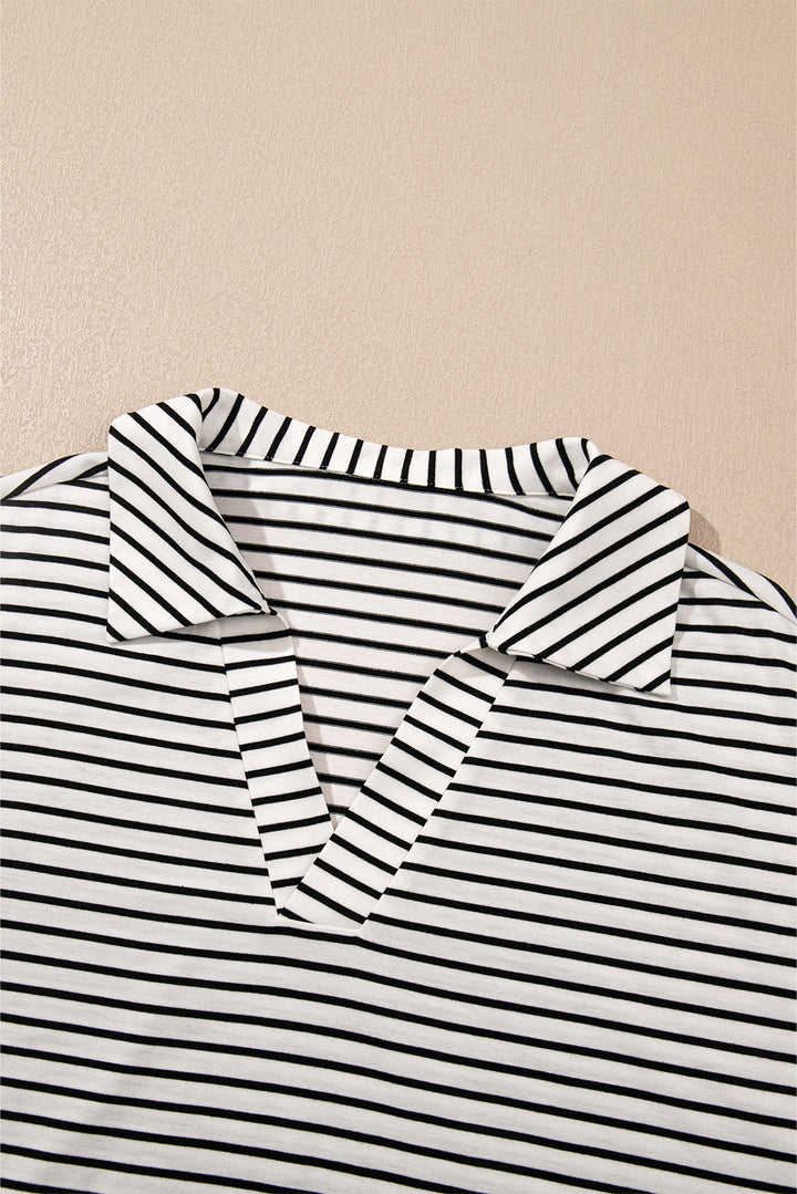 Black Stripe V Neck Tee and Casual Short Set