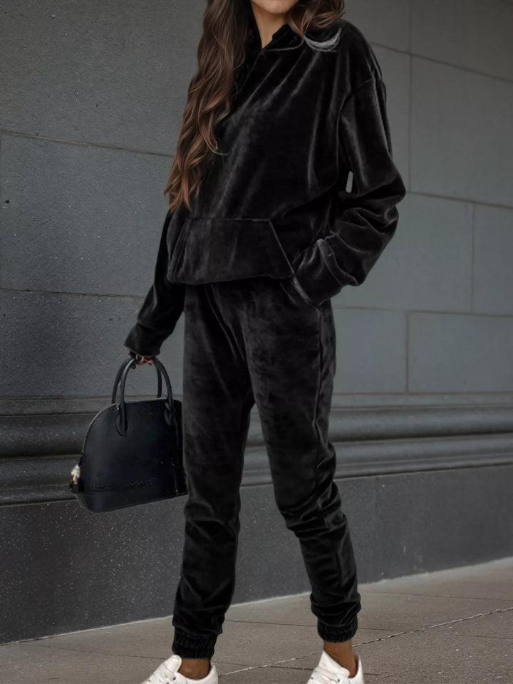 Velvet Long Sleeve Hoodie and Pants Set