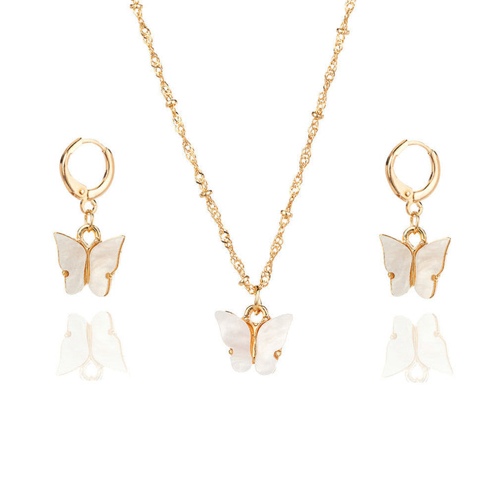 Color Acrylic Butterfly Earrings And Necklace Set