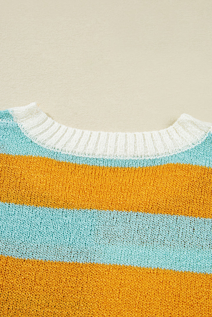 Jurassic Gold Color Block Striped Pullover Sweater