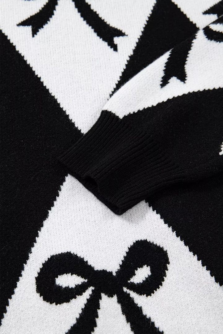 Bow Pattern Long Sleeve Contrast Sweater