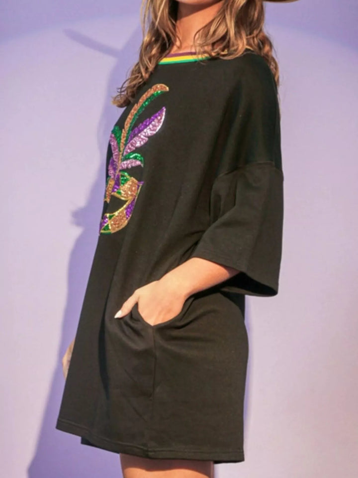 Sequin Round Neck 3/4 Sleeve Dress