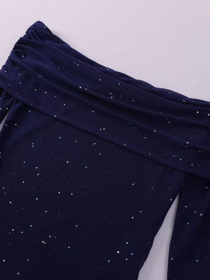 Glitter Off-Shoulder Maxi Dress