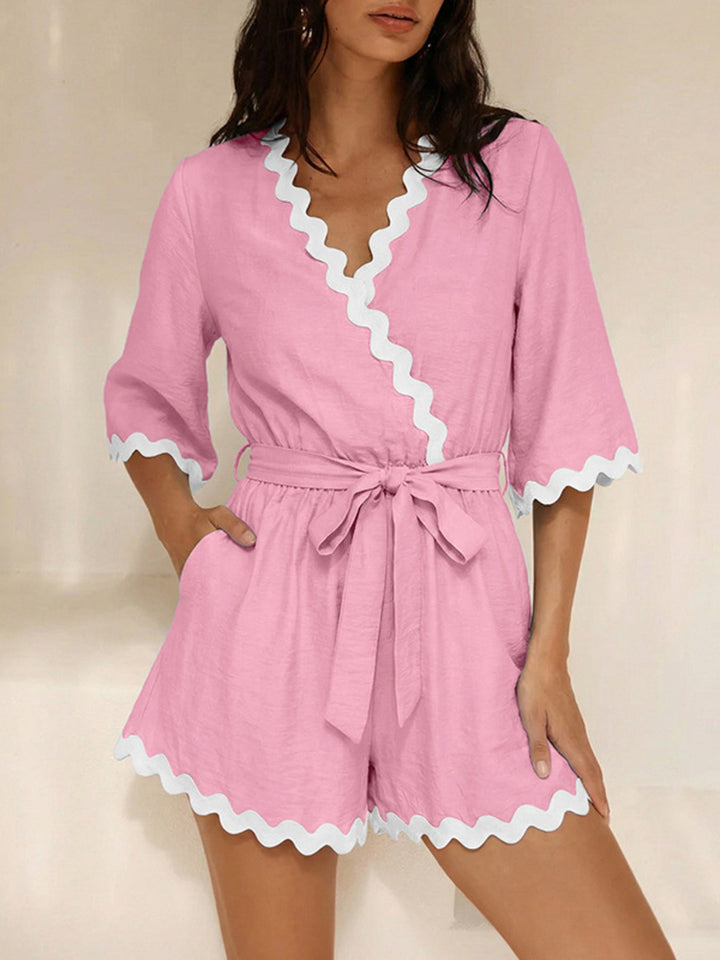 Scalloped Trim Wrap Romper