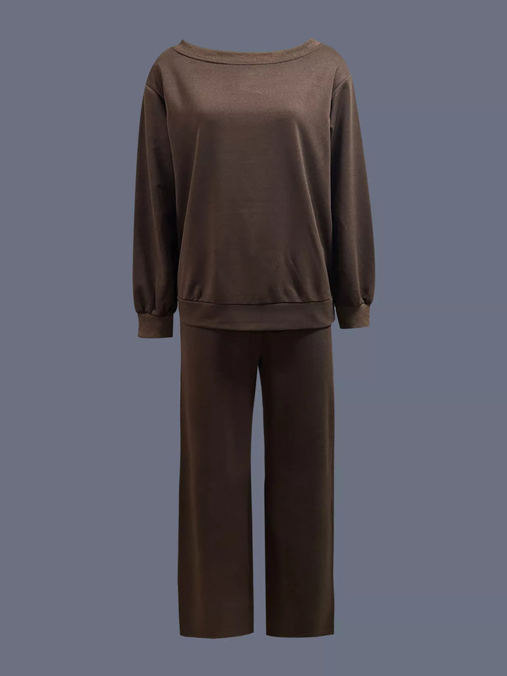 Boat Neck Long Sleeve Sweatshirt and Pants Set