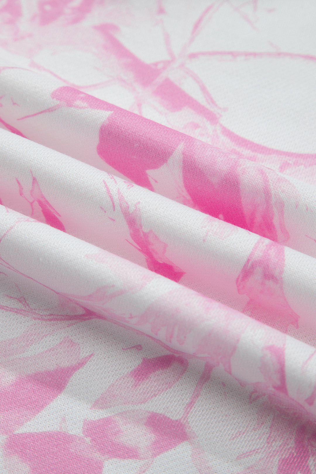 Pink Abstract Plant Print Long Sleeve V Neck Pant Set