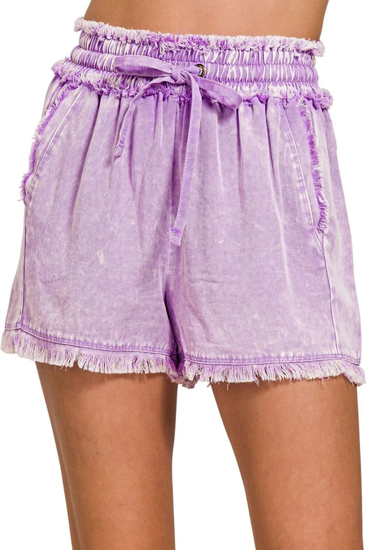 Zenana Mineral Frayed Hem Washed Shorts
