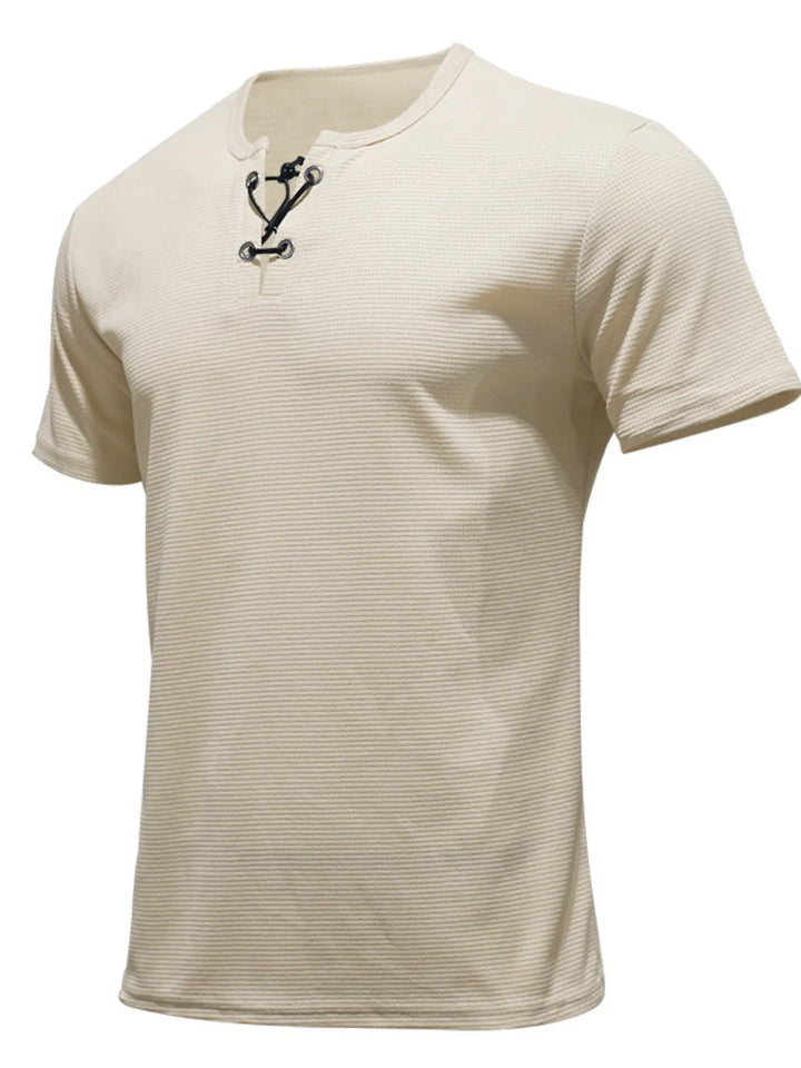 Men's Full Size Casual Lace-Up Henley T-Shirt Plus Size