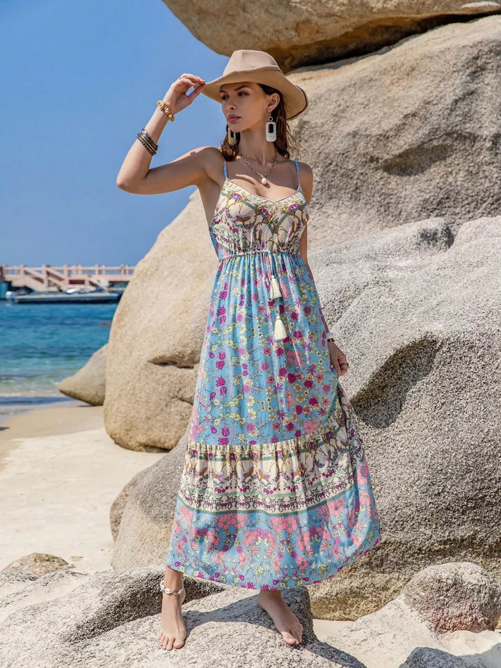 Tassel Floral Print Cami Dress
