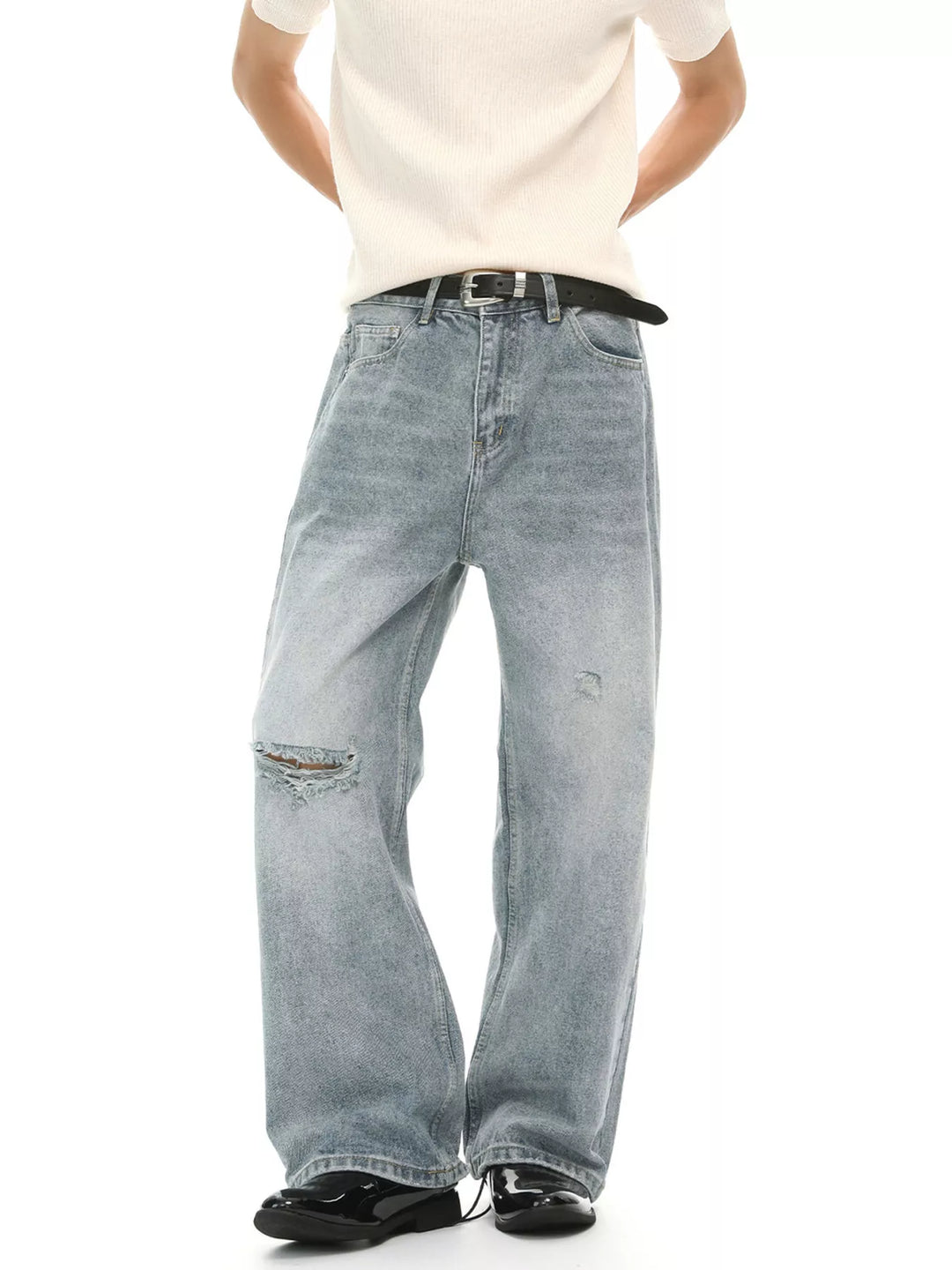 Men's Distressed Wide-Leg Jeans