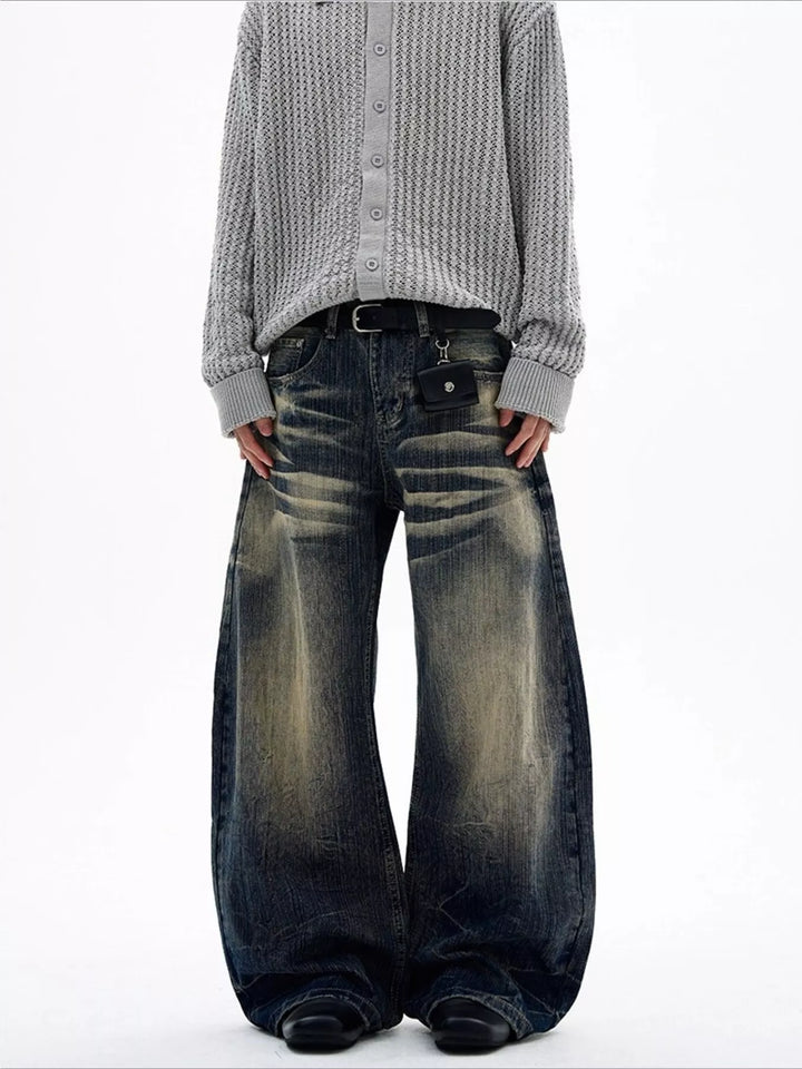 Men's Full Size Vintage Wash Wide Leg Jeans Plus Size