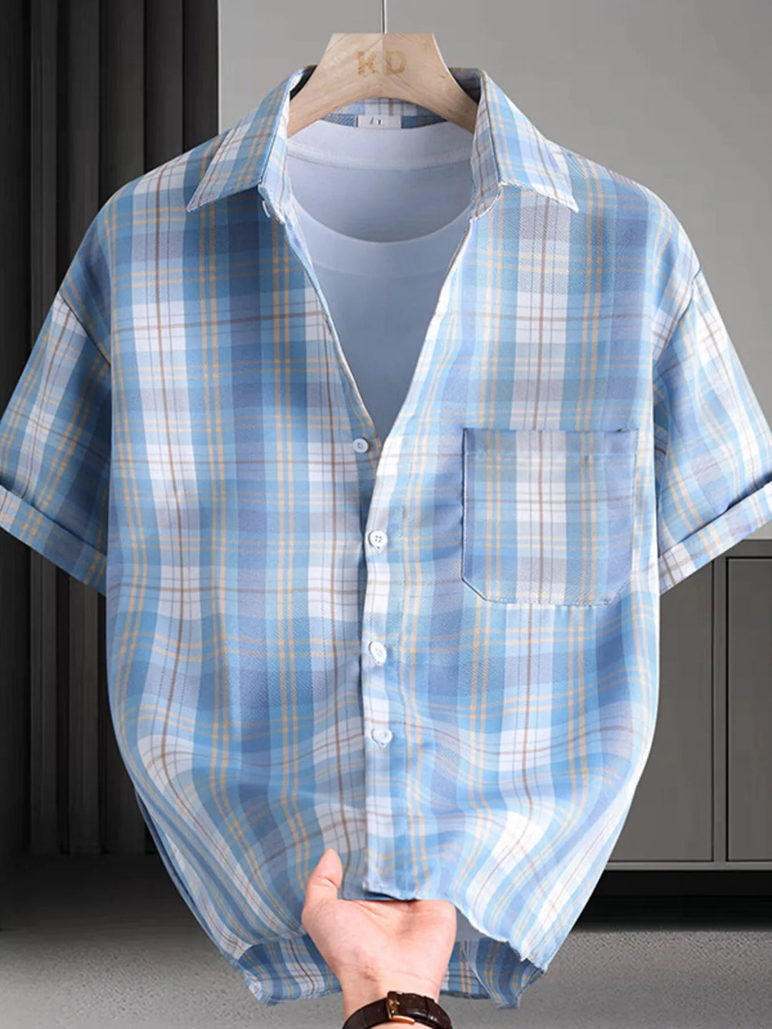 Men's Plaid Button Up Short Sleeve Shirt