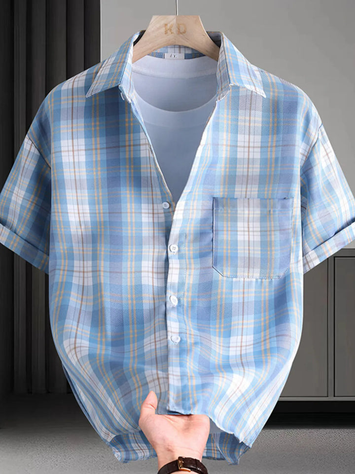Men's Plaid Button Up Short Sleeve Shirt