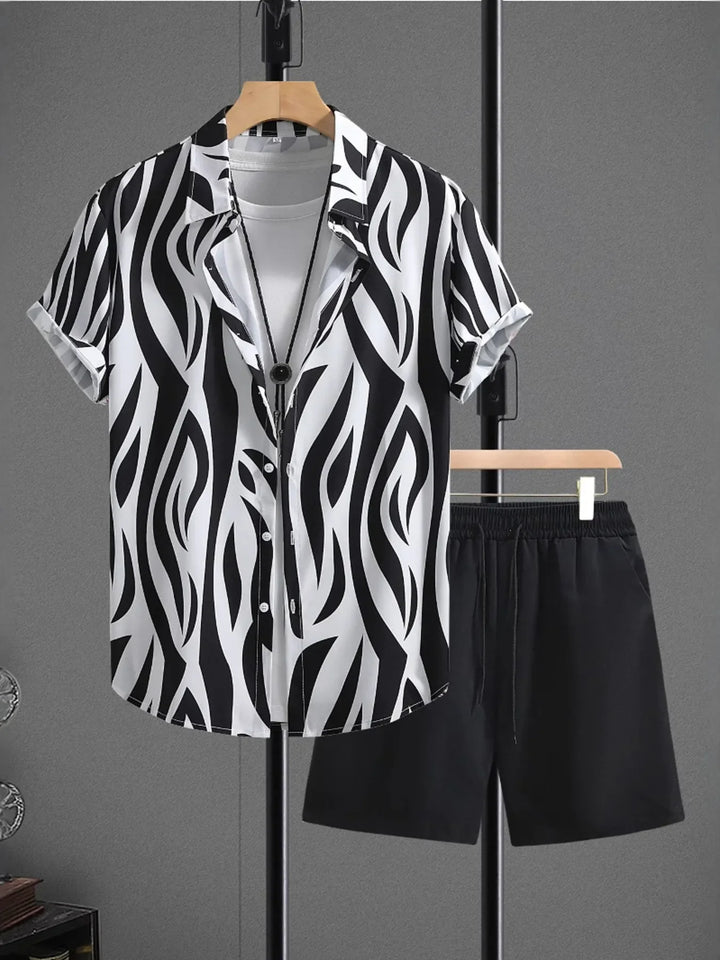 Men's Zebra Print Short Sleeve Shirt and Shorts Set