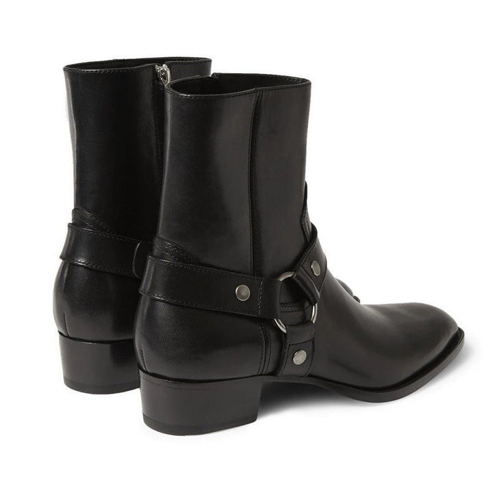 Pointed-toe Leather Martin Boots For Men